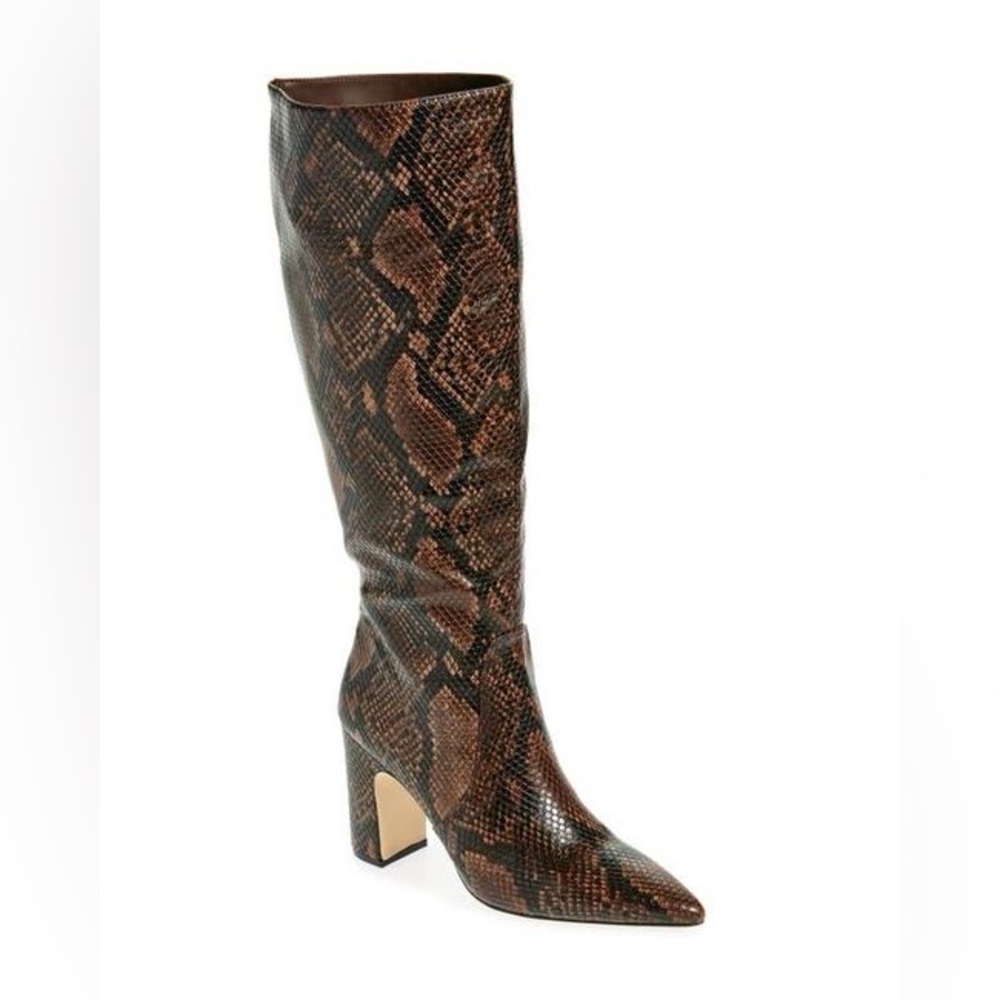 Steve Madden Evey Leather Snakeskin Boots (Size: 7.5) Brown Tall